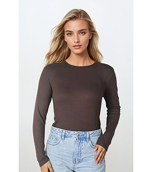 Дамска кафява блуза с дълъг ръкав IRMA е макси размер снимка