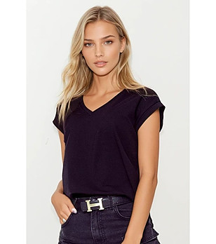 Черна памучна тениска без ръкави с дантела на гърба Kordelia в макси размер снимка