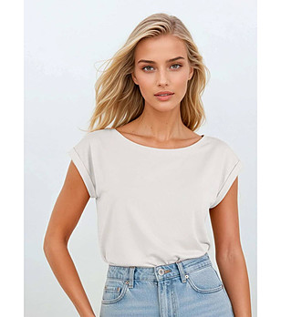 Бяла памучна тениска с подгънат ръкав Norilac снимка