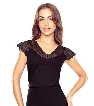 Черна блуза с дантелени ръкави ODINA снимка