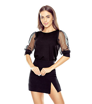 Черна блуза с тюлени ръкави TERIA снимка