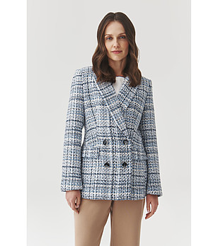 Синьо дамско сако на каре Rikita снимка