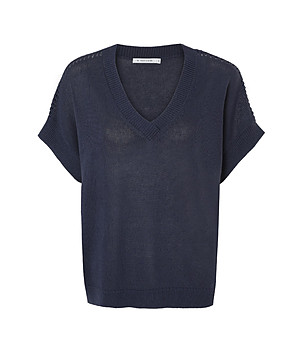 Тъмносин пуловер с къс ръкав Mireille снимка