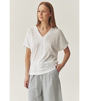 Бяла блуза с V-образно деколте и с памук Santi снимка