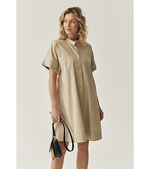 Бежова памучна рокля с къс ръкав Romea снимка