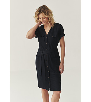 Тъмносиня рокля с колан Sanoma снимка