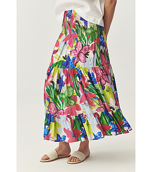 Многоцветна пола с флорален принт и набрана талия Alene снимка