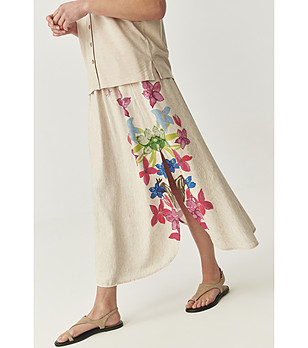 Бежова миди пола с флорален принт Cordelia снимка