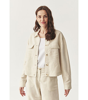 Бежово меланж яке Oliana с лен снимка