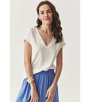 Бяла блуза с V-образно деколте Varina и памук снимка