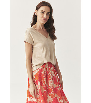 Светлобежова блуза с V-образно деколте Varina  снимка