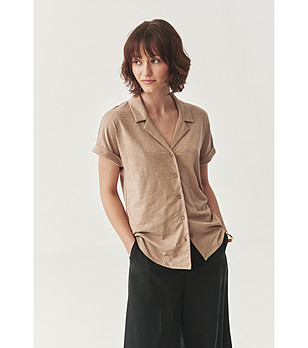 Бежова дамска риза с къс ръкав Melanie снимка