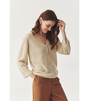 Бежова дамска жилетка Izera от лиосел и лен снимка