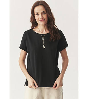 Черна памучна тениска с къс ръкав Karra снимка