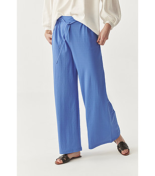 Дамски панталон в синьо с връзка Caryn снимка