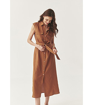 Камел рокля без ръкави от лиосел и лен Sarifa снимка