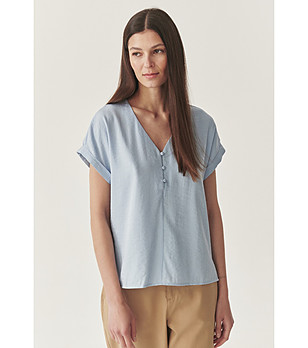 Светлосиня блуза с къс ръкав и копчета Kamisa снимка