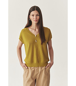 Плетена блуза с къс ръкав в горчица Jagoda снимка