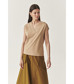 Памучна блуза в бежово Thea снимка