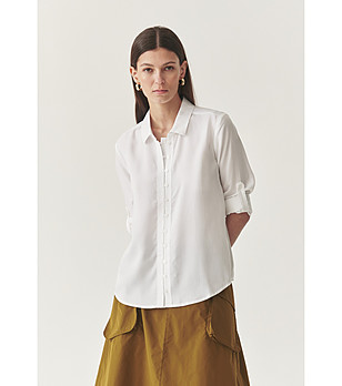 Бяла дамска риза от лиосел с дълъг ръкав Trissie снимка