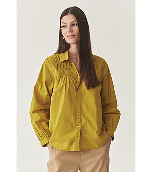 Жълта памучна риза с плисиран детайл Malvina снимка