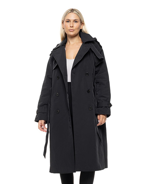 Дамски черен шлифер с качулка Amisa снимка