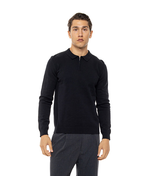Черна мъжка плетена блуза с яка и цип Kеnt снимка