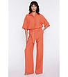 Дамски оранжев панталон с широк крачол-4 снимка