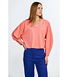 Коралова блуза с балон ръкави-2 снимка