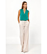 Бежов дамски панталон с широк крачол-1 снимка