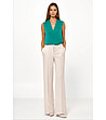 Бежов дамски панталон с широк крачол-2 снимка