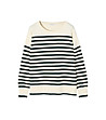 Кремав пуловер на райе SWEATER CREAM-4 снимка