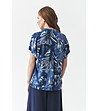 Синя дамска риза с къс ръкав и принт Sara-1 снимка
