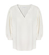 Кремава блуза с V-образно деколте и обемни ръкави Rikarda-4 снимка