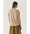 Бежов пуловер в меланж със странични цепки Мali-1 снимка