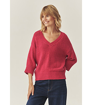 Розов дамски пуловер с V-образно деколте Modelia снимка