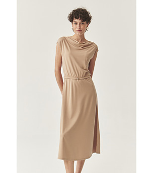 Бежова рокля с колан Klea снимка