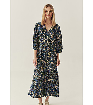 Тъмносиня дълга рокля с принт Grace снимка