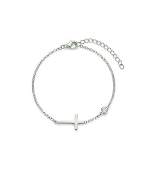 Сребриста гривна с кръст и кристал снимка