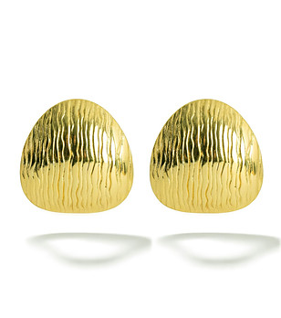 Златисти стоманени обеци тип топче с релефна повърхност снимка