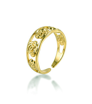 Златист пръстен с релефни рози снимка