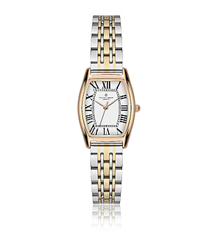 Дамски двуцветен часовник с правоъгълен корпус в розово злато  снимка