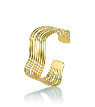 Златиста дамска гривна тип маншет с вълнообразен дизайн снимка