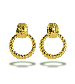 Златисти обеци от неръждаема стомана с усукан пръстен снимка