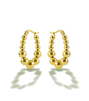 Златисти обеци халки с метални топчета снимка