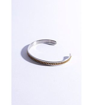 Мъжка твърда гривна в сребристо и златисто с верижка снимка