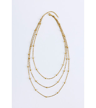 Дамско златисто колие от три реда с топчета снимка