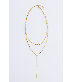 Дамско златисто колие на два реда с висящ елемент снимка