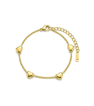 Дамска златиста гривна с висулки сърца снимка