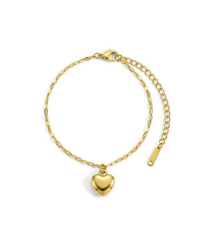 Златиста дамска гривна с висулка сърце снимка